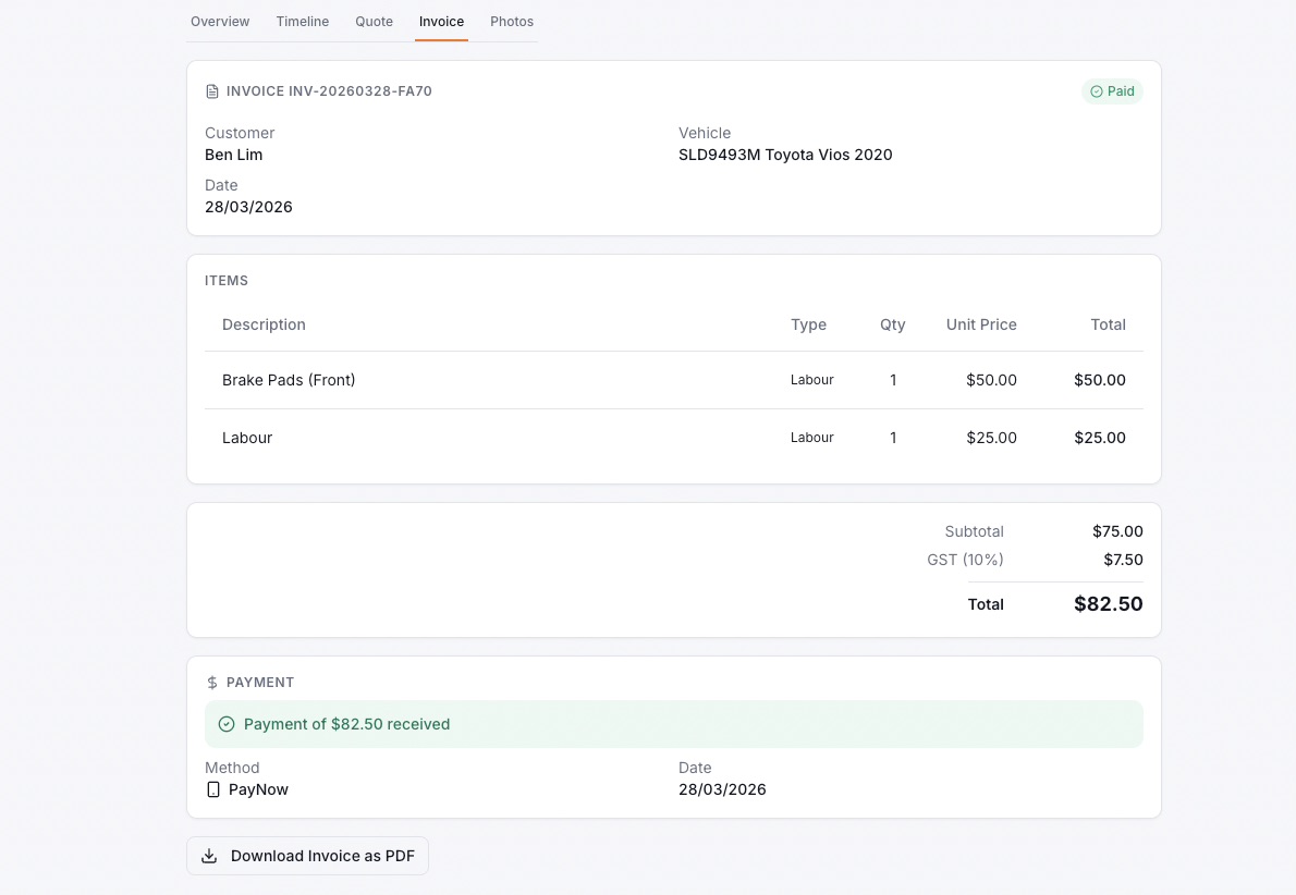 Invoice and payment records